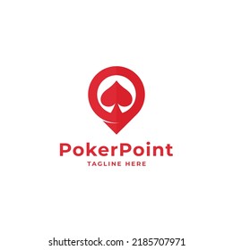 Poker Point Logo. Spade Bridge Card and Pin Location Logo Combination. Suitable for Casino Icon