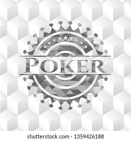 Poker realistic grey emblem with geometric cube white background