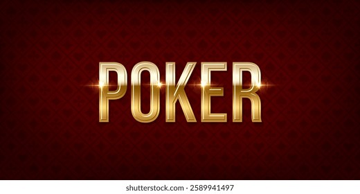 Poker red table background. Casino pattern for game blackjack. Casino playing field with gold lettering poker in center. Realistic vector illustration.