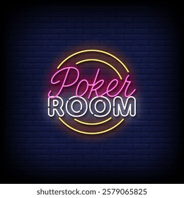 poker room neon sign with brick wall background vector