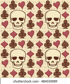 Poker seamless pattern with skull, vector illustration