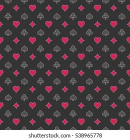 Poker seamless pattern. Vector texture made with card suits on dark background