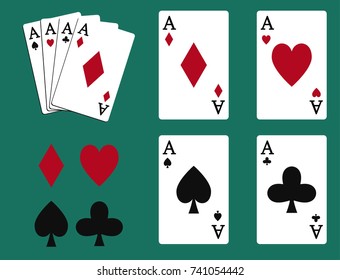 Poker set with isolated cards casino gambling deck playing royal king queen jack gamble symbols vector illustration.