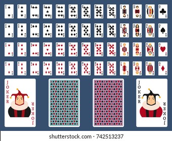 Poker set with isolated cards casino gambling deck playing royal king queen jack gamble symbols vector illustration.