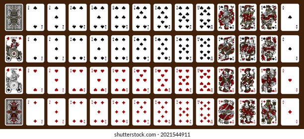 Poker set with isolated cards - Classic playing cards - Poker playing cards, full deck - Release 1885. 