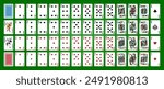 Poker set with isolated cards on green background. Poker playing cards, full deck.