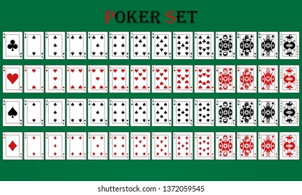 Poker set with isolated cards on green background