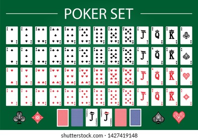 Poker set with isolated cards on green background