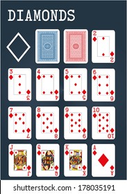 Poker set with isolated cards on blue background - Diamonds