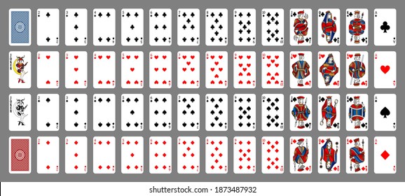 Poker set with isolated cards on green background - New design playing cards - full deck