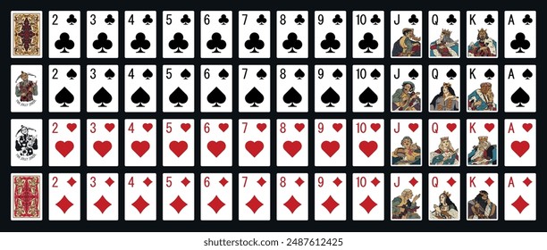 Poker set with isolated cards - Poker playing cards - Miniature playing cards for mobile applications