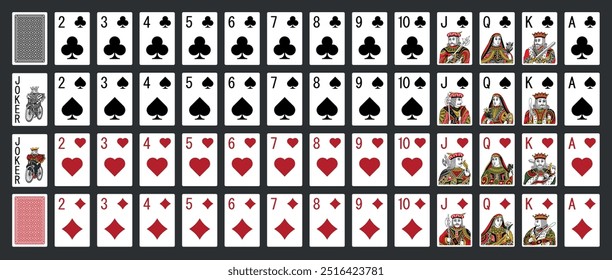 Poker set with isolated cards - Poker playing cards - Miniature playing cards for mobile applications