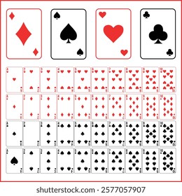 Poker set with isolated cards. Poker playing cards, full deck, playing cards vactor, All types of playing cards. 