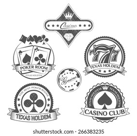 poker set of labels. casino, playing cards and chips