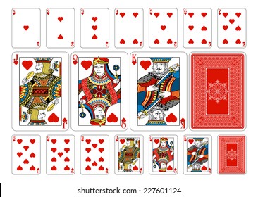 Poker Size Heart Playing Cards Plus Playing Card Back. New Original Playing Card Deck Design. Symbol Worked  Into Jack, Queen And King. Reverse Of Deck Features Pattern With Interwoven Suit Symbols. 