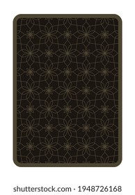 Poker size playing card backside template for any tabletop game. Simple geometric line flower motif pattern, abstract floral design, digital illustration. Simplicity concept, dainty outline ornament.