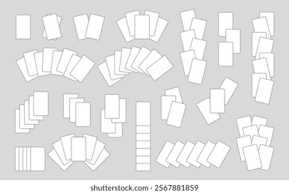 Poker, solitaire or uno blank playing card, game mock up collection. Vector paper template for casino, clubs or evening events. Various game combinations and alignment clips for online applications