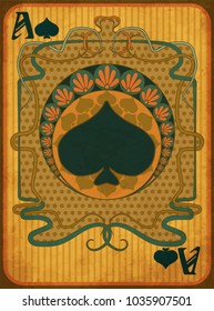 Poker spades card in art nouveau style, vector illustration