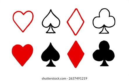 Poker Symbols Handdrawn Outline Full Heart Spade Club Diamond Set