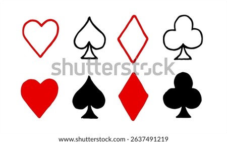 Poker Symbols Handdrawn Outline Full Heart Spade Club Diamond Set
