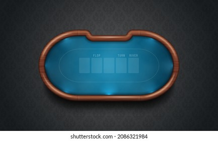 Poker Table With Blue Cloth On Dark Background. Vector Illustration.