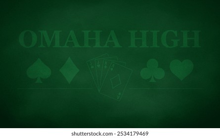 Poker table for card game Omaha High Pot Limit background in green color. Vector illustration.