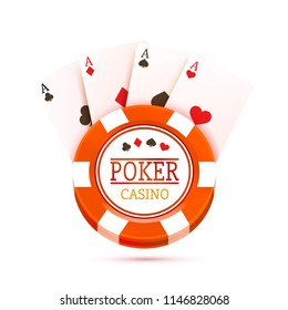 Poker table with the cards and chips on a white background. Vector illustration