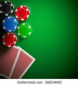 poker table cards and chips realistic theme