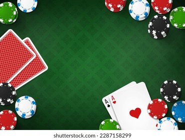 Poker table with cards and chips. Vector illustration.