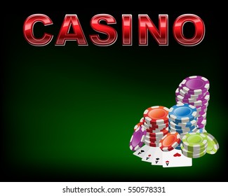 Poker table with casino chips and cards