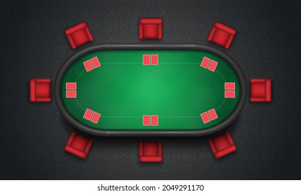 Poker Table With Chairs And Cards. Vector Illustration.