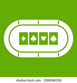 Poker table icon white isolated on green background. Vector illustration