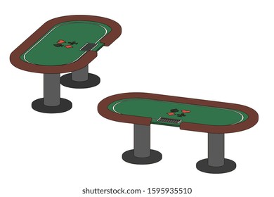 Poker table. Isolated on white background. 3d Vector outline illustration. Dimetric projection.