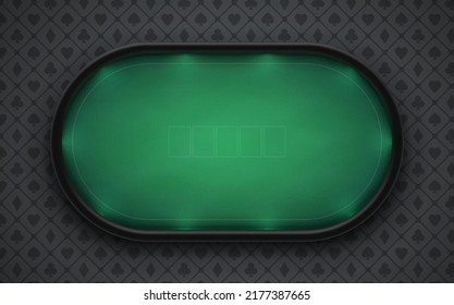 Poker table with realistic black leather frame, made of green dense fabric with illuminated borders. Eps10 vector