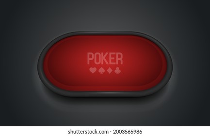 Poker Table With Red Cloth On Dark Background. Vector Illustration.