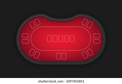 Poker table of red color isolated on black background. Top view. Gambling concept. Realictic flat style. Vector illustration.