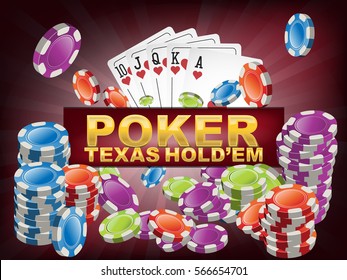 Poker Texas holdem banner with chips and cards