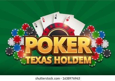 Poker Texas Holdem- Chips, Card, Vector banner