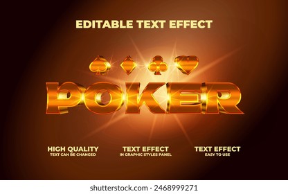 Poker Text. Ases. Editable Text Effect. Gold Metallic. Text Style Editable. Vector File