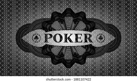 Poker text inside Currency black abstract badge. Pattern exquisite background. Vector illustration. 