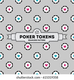 Poker tokens. Vector seamless pattern. 4 objects. line art style. EPS 10.