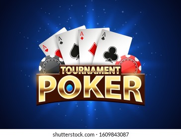 Poker tournament banner background with chips and playing cards. Vector illustration