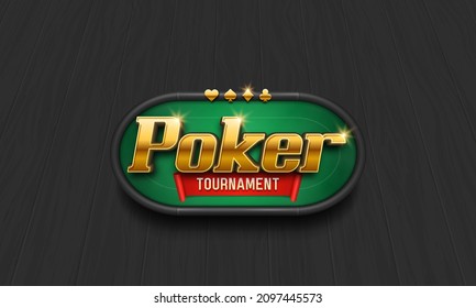 Poker tournament banner. Casino logo with poker table and red ribbon. Vector illustration.