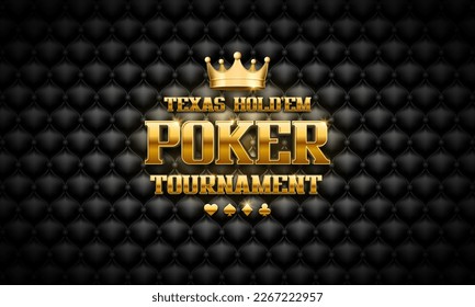 Poker tournament banner. Casino logo with golden crown. Vector illustration.