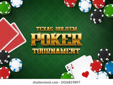 Poker tournament banner. Casino logo with cards and chips. Vector illustration.