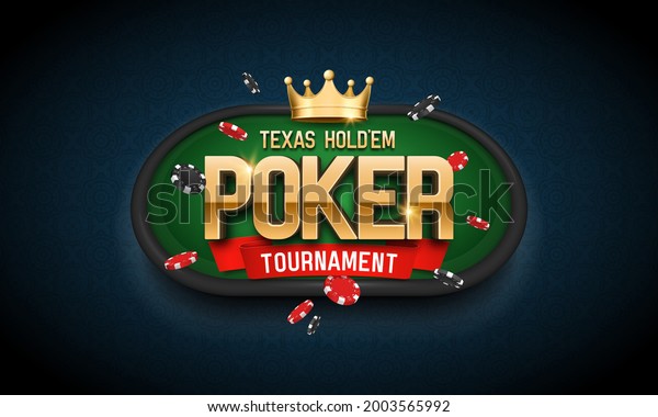 Poker tournament banner. Casino logo with\
golden crown and chips. Vector\
illustration.