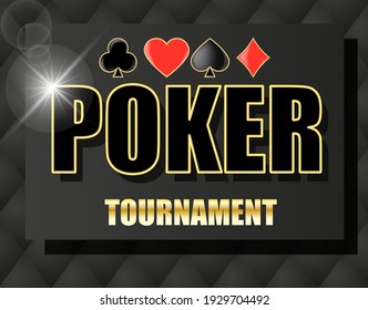 Poker tournament banner. Signs of card suits on a black background. Vector illustration for casino apps and websites