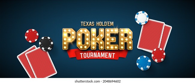 Poker tournament banner. Poker table with cards and chips. Vector illustration.