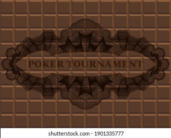 TORNEO DE POKER dentro del emblema de chocolate lineal. Marco lujoso marrón. Ilustración vectorial. 
