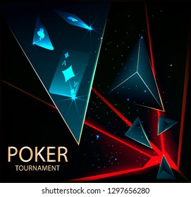 Poker tournament. Vector illustration. Playing cards on black background. Gambling concept 